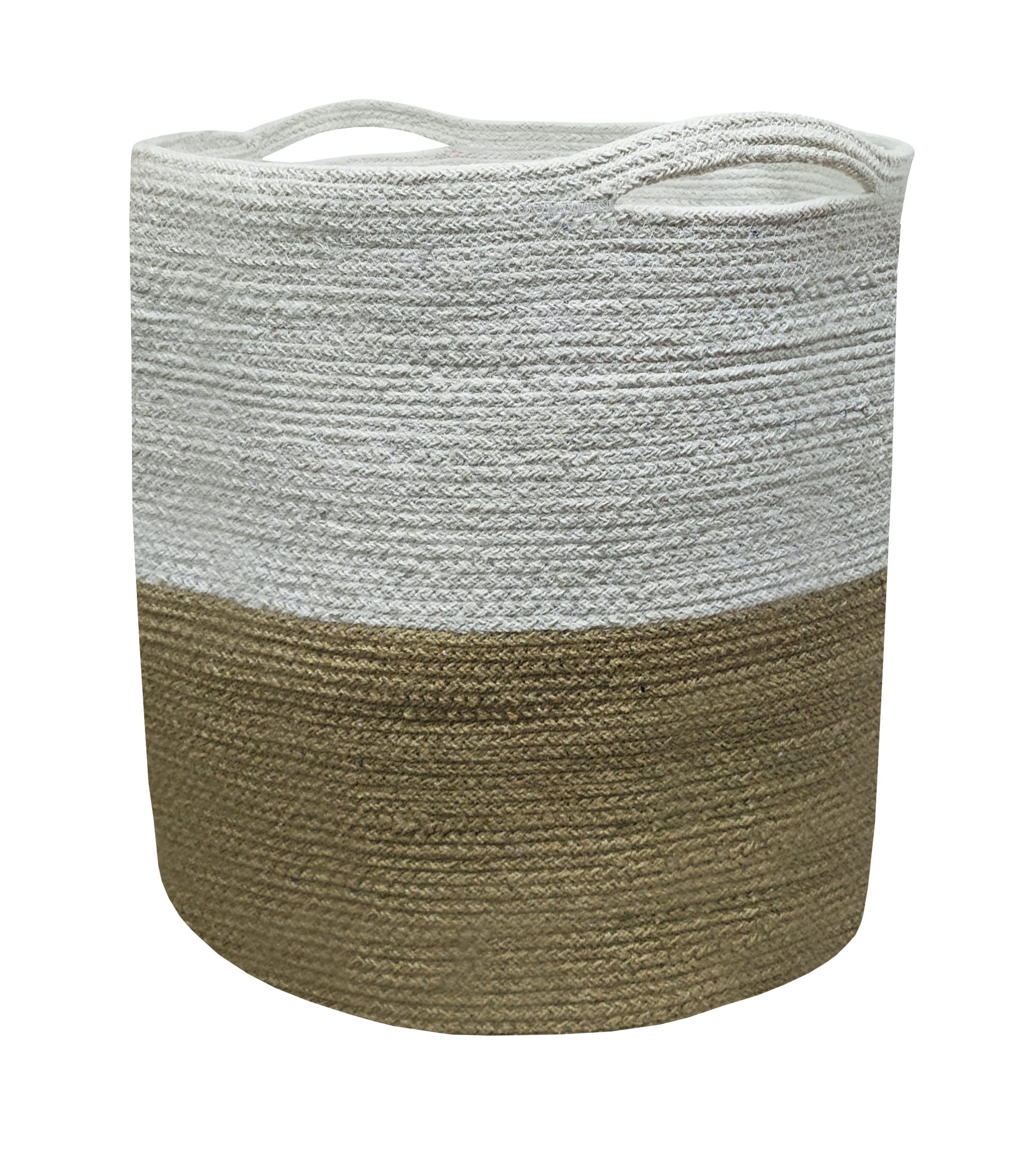 Καλάθι Πλεκτό Βαμβακερό-Polyester Beige-White 40×40εκ. Komvos Home 7012149-1 (Ύφασμα: 80% Cotton – 20% Polyester, Χρώμα: Λευκό) – KOMVOS HOME – 7012149-1