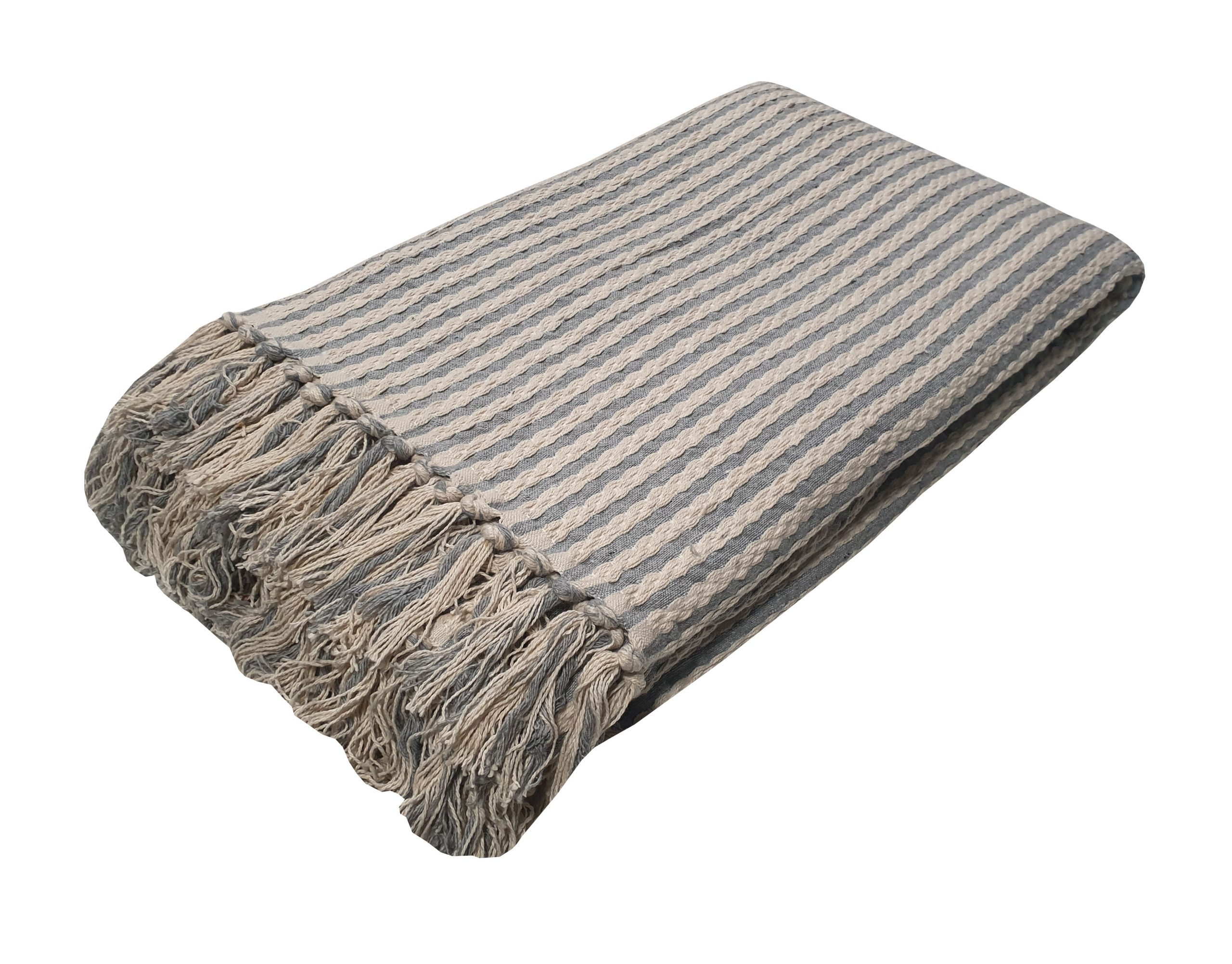 KOMVOS HOME Ριχτάρι Υφαντό Polycotton Τριθέσιος 180x300εκ. Natural-Light Grey Komvos Home 7012071-1 (Ύφασμα: 80% Cotton - 20% Polyester, Χρώμα: Γκρι) - KOMVOS HOME - 7012071-1