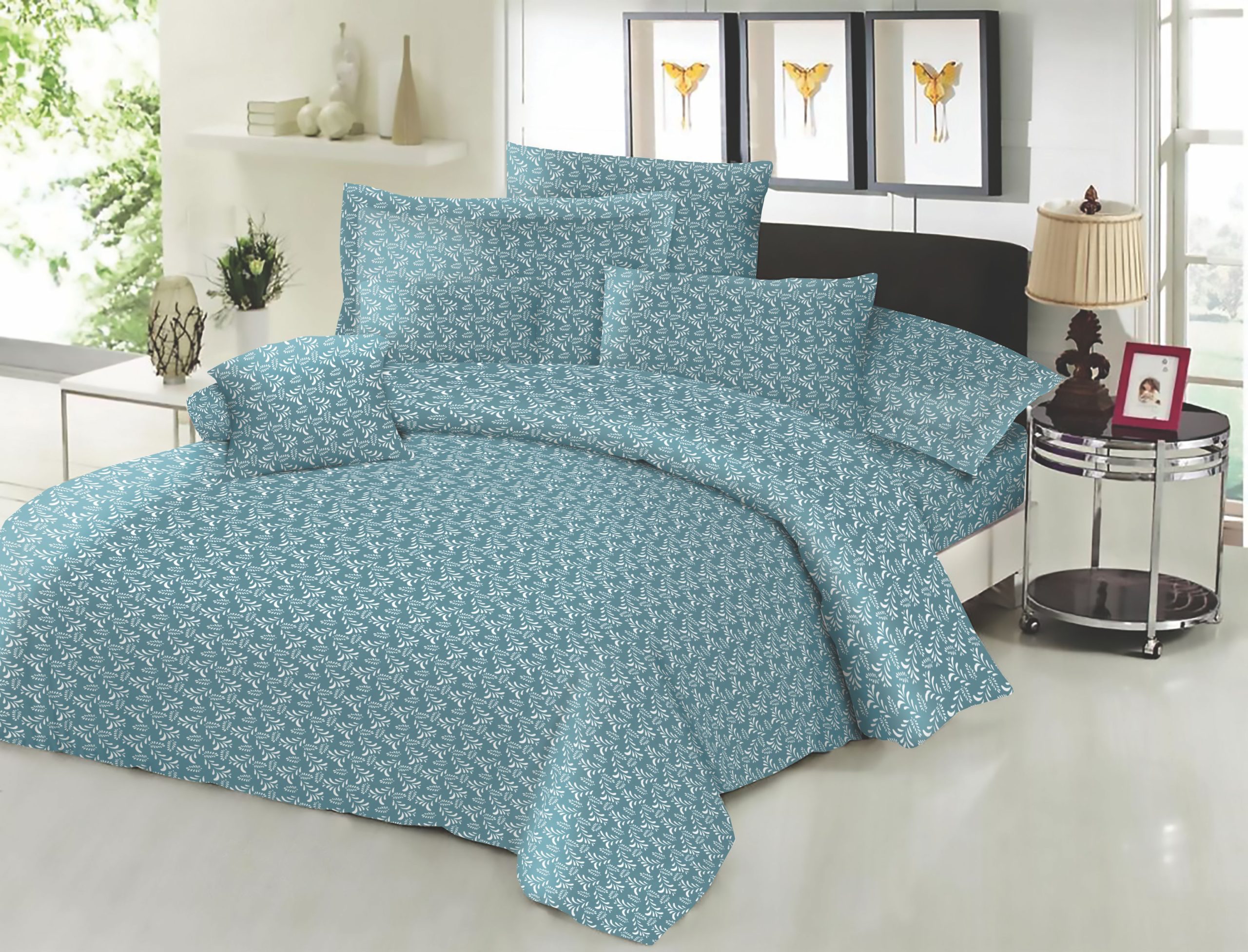 KOMVOS HOME Σεντόνι Μεμονωμένο Εμπριμέ Polycotton Διπλό Με Λάστιχο 150x200+22εκ. Fern Petrol Komvos Home 7002188-51F (Τύπος κατωσέντονου: Με Λάστιχο, Ύφασμα: 50% Cotton-50% Polyester, Χρώμα: Πετρόλ , Μέγεθος: Διπλά) - KOMVOS HOME - 7002188-51F