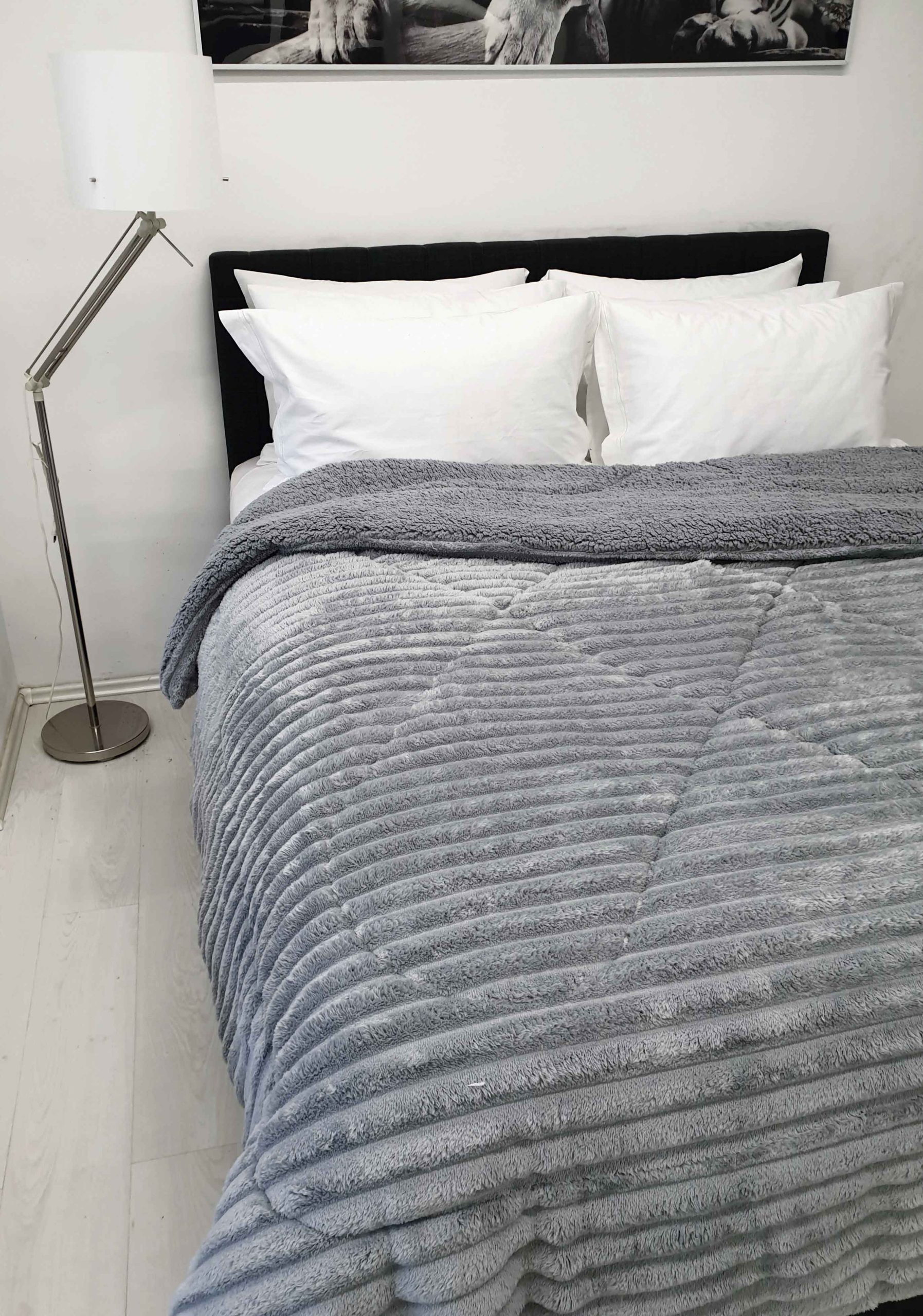 Le Blanc Κουβερτοπάπλωμα Flannel-Sherpa Υπέρδιπλο 220x240εκ. Comfort Wide Cut Light Grey Le Blanc 7001051-17 (Υλικό: Flannel 100%, Χρώμα: Γκρι, Ύφασμα: Sherpa) - Le Blanc - 7001051-17