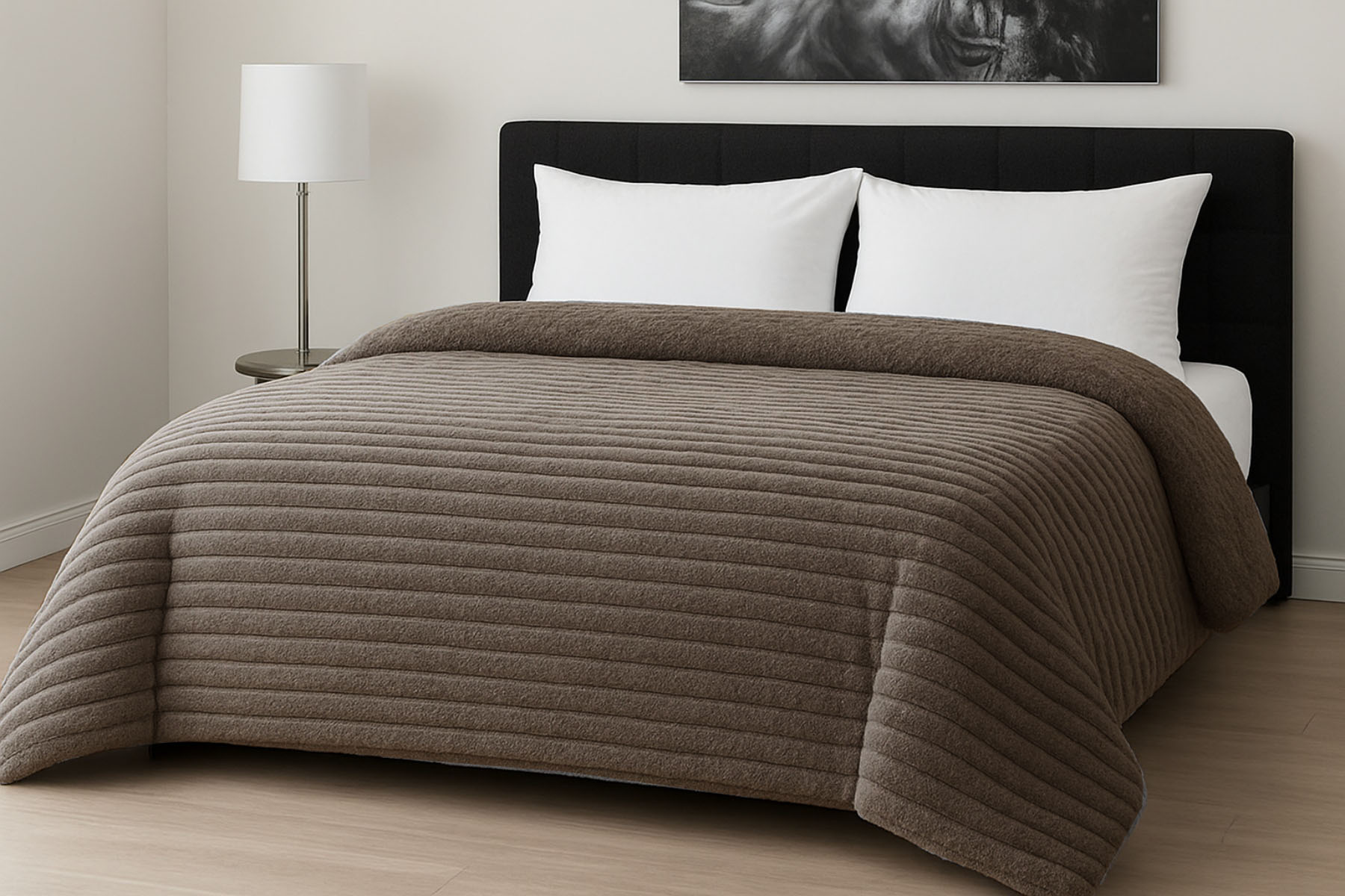 Κουβερτοπάπλωμα Flannel Comfort Διπλό 200x240εκ. Rib Mocca Le Blanc 7005196-10 (Υλικό: Flannel 100%, Χρώμα: Μόκα, Μέγεθος: Διπλά) - KOMVOS HOME - 7005196-10