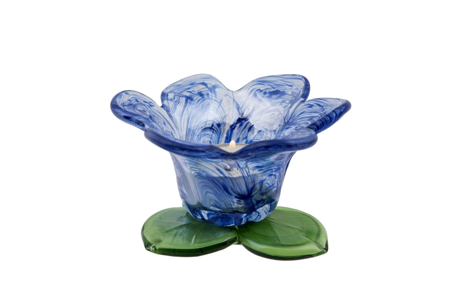 Κηροπήγιο Γυάλινο Λουλούδι Μπλε-Πράσινο Art Et Lumiere Φ11x6εκ. 06062 (Σετ 4 Τεμάχια) (Υλικό: Γυαλί, Χρώμα: Μπλε) - Art Et Lumiere - lumiere_06062