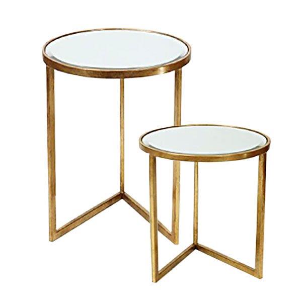 Έπιπλα σαλονιού 24home - ΣΗΜΑΝΤΙΚΟ: Σε περίπτωση διαφοράς τιμής από το κατάστημα ισχύει παντα και μόνο η τιμή του καταστήματος Σετ 2τμχ Τραπεζάκια Ζιγκόν Μεταλλικά Με Καθρέπτη 42x54ε