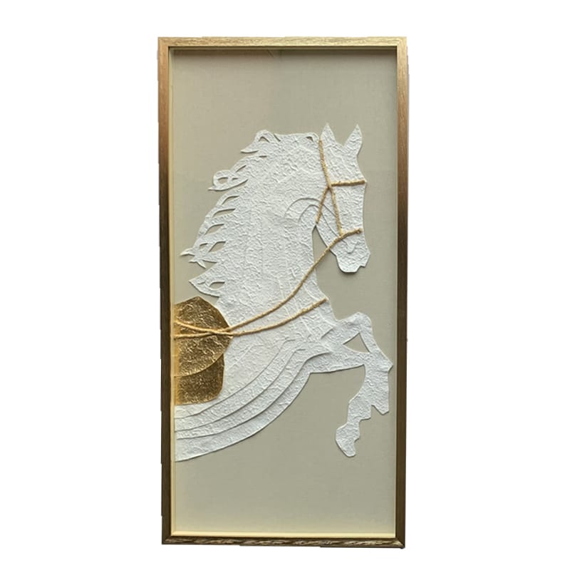 Πίνακες 24home - ΣΗΜΑΝΤΙΚΟ: Σε περίπτωση διαφοράς τιμής από το κατάστημα ισχύει παντα και μόνο η τιμή του καταστήματος Πίνακας Ξύλινος-Γυάλινος Λευκός-Χρυσός Άλογο 50x100εκ.