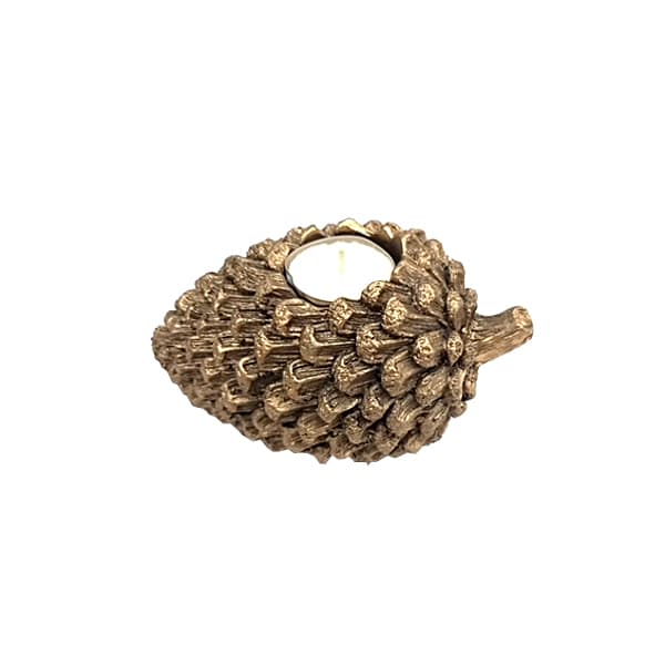 Art Et Lumiere - ΣΗΜΑΝΤΙΚΟ: Σε περίπτωση διαφοράς τιμής από το κατάστημα ισχύει παντα και μόνο η τιμή του καταστήματος Κηροπήγιο Κουκουνάρα Κεραμική Χρυσή 15,5x10x9,5εκ. Art