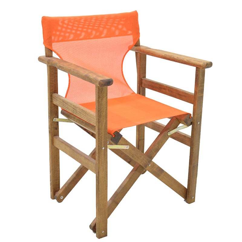 Πολυθρόνα σκηνοθέτη Klara Megapap ξύλινη μασίφ οξιά χρώμα καρυδί εμποτισμού με διάτρητο πορτοκαλί πανί 61x51x86εκ. (Σετ 2 Τεμάχια) - MegaPap - 0095088