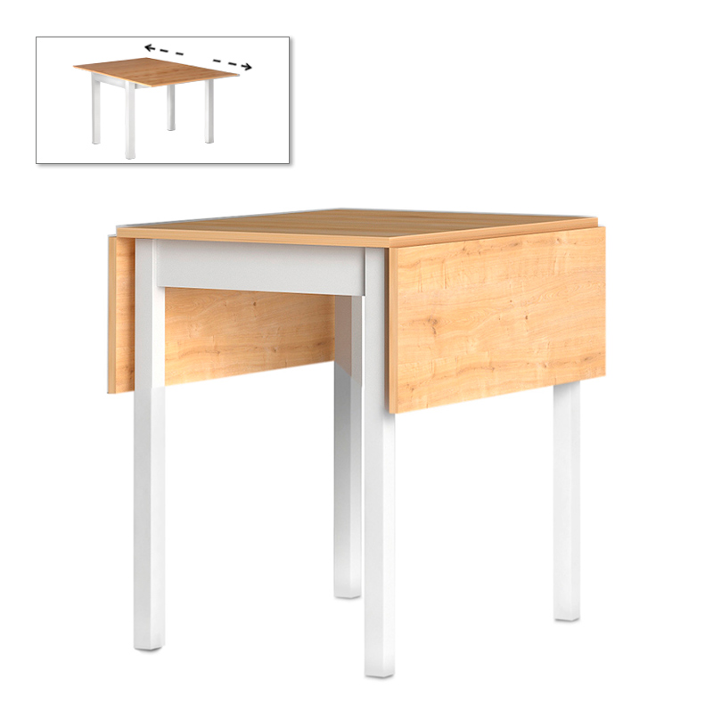 Τραπέζι Katlanir Megapap επεκτεινόμενο μεταλλικό – μελαμίνης χρώμα oak – λευκό 59x78x75 – 117x78x75εκ. – MegaPap – 0117673