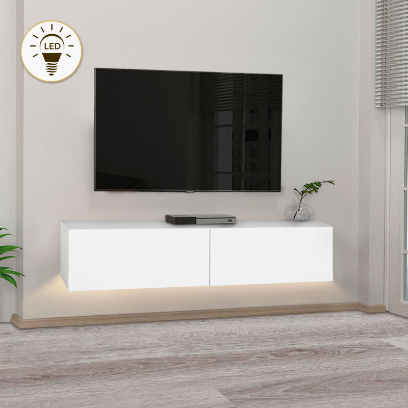 Έπιπλο τηλεόρασης επιτοίχιο Aristo Megapap από μελαμίνη με LED χρώμα λευκό 135×31,6×25εκ. – MegaPap – 0228126