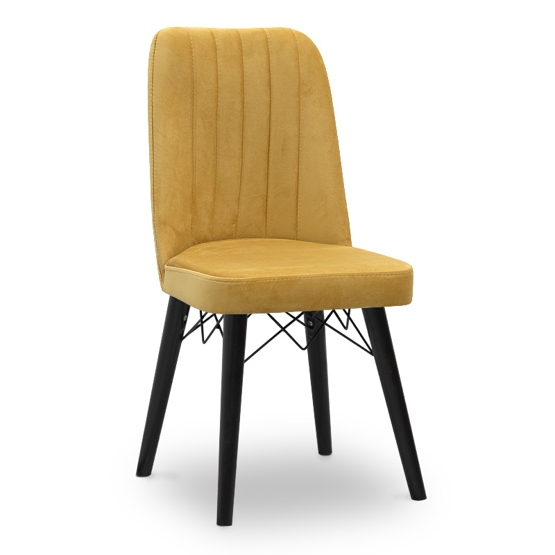 Καρέκλα τραπεζαρίας Carla Megapap από βελούδο χρώμα μουσταρδί - μαύρο πόδι 45x46x90εκ. (Σετ 2 Τεμάχια) - MegaPap - 0230216