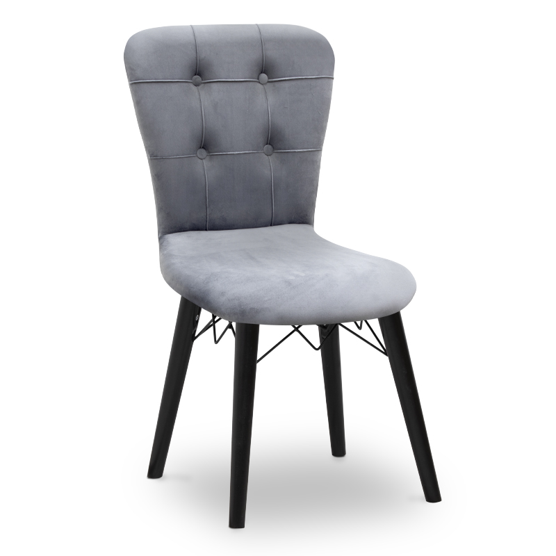 Καρέκλα τραπεζαρίας Palmira Megapap από βελούδο χρώμα γκρι - μαύρο πόδι 47x44x88εκ. (Σετ 2 Τεμάχια) - MegaPap - 0230213