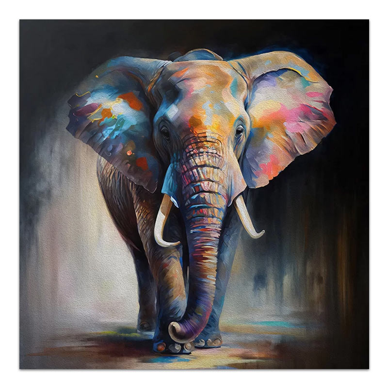 Πίνακας σε καμβά "Colorful Elephant" Megapap ψηφιακής εκτύπωσης 100x100x3εκ. - MegaPap - 0231943