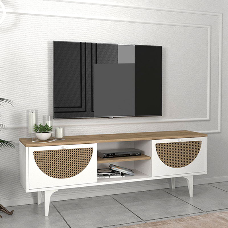 Έπιπλο τηλεόρασης Aureta Megapap χρώμα λευκό – sapphire oak 150x35x52,8 εκ. – MegaPap – 0241022