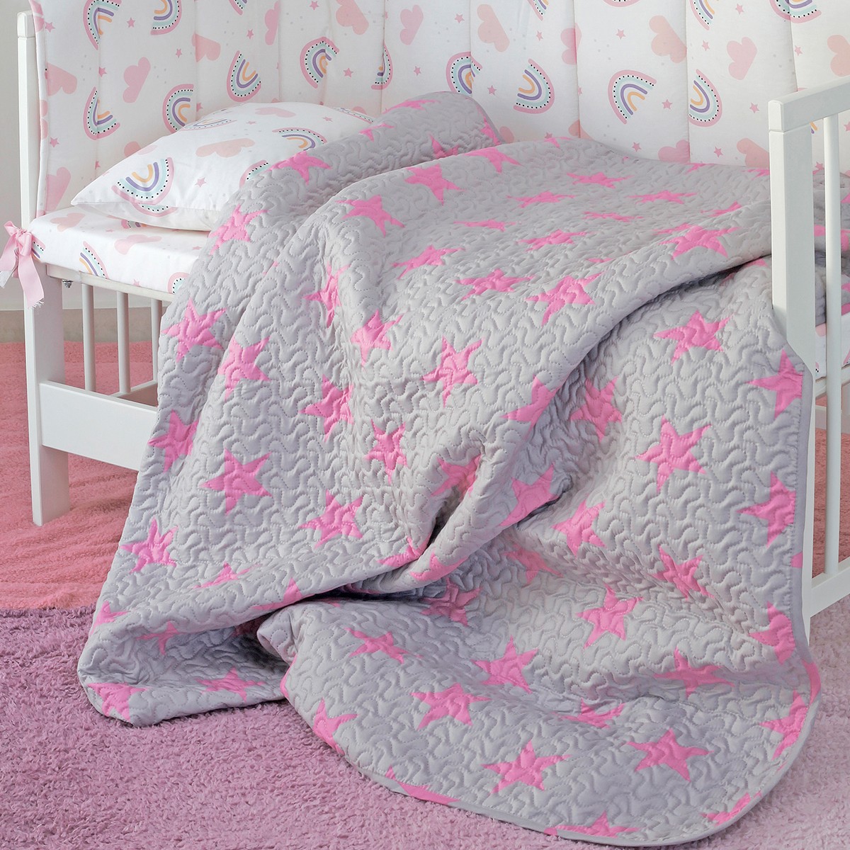 MELINEN Κουβερλί Microfiber Κούνιας 110x160εκ. Star Girl Melinen 2000040001 (Ύφασμα: Microfiber, Χρώμα: Ροζ, Μέγεθος: Κούνιας) - MELINEN - 2000040001