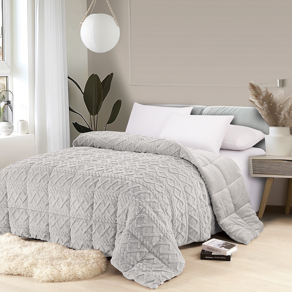 MELINEN Κουβερτοπάπλωμα Flannel-Sherpa Υπέρδιπλο 220x240εκ. Ian Silver Melinen 20003771 (Υλικό: Flannel 100%, Χρώμα: Ασημί , Ύφασμα: Sherpa) - MELINEN - 20003771
