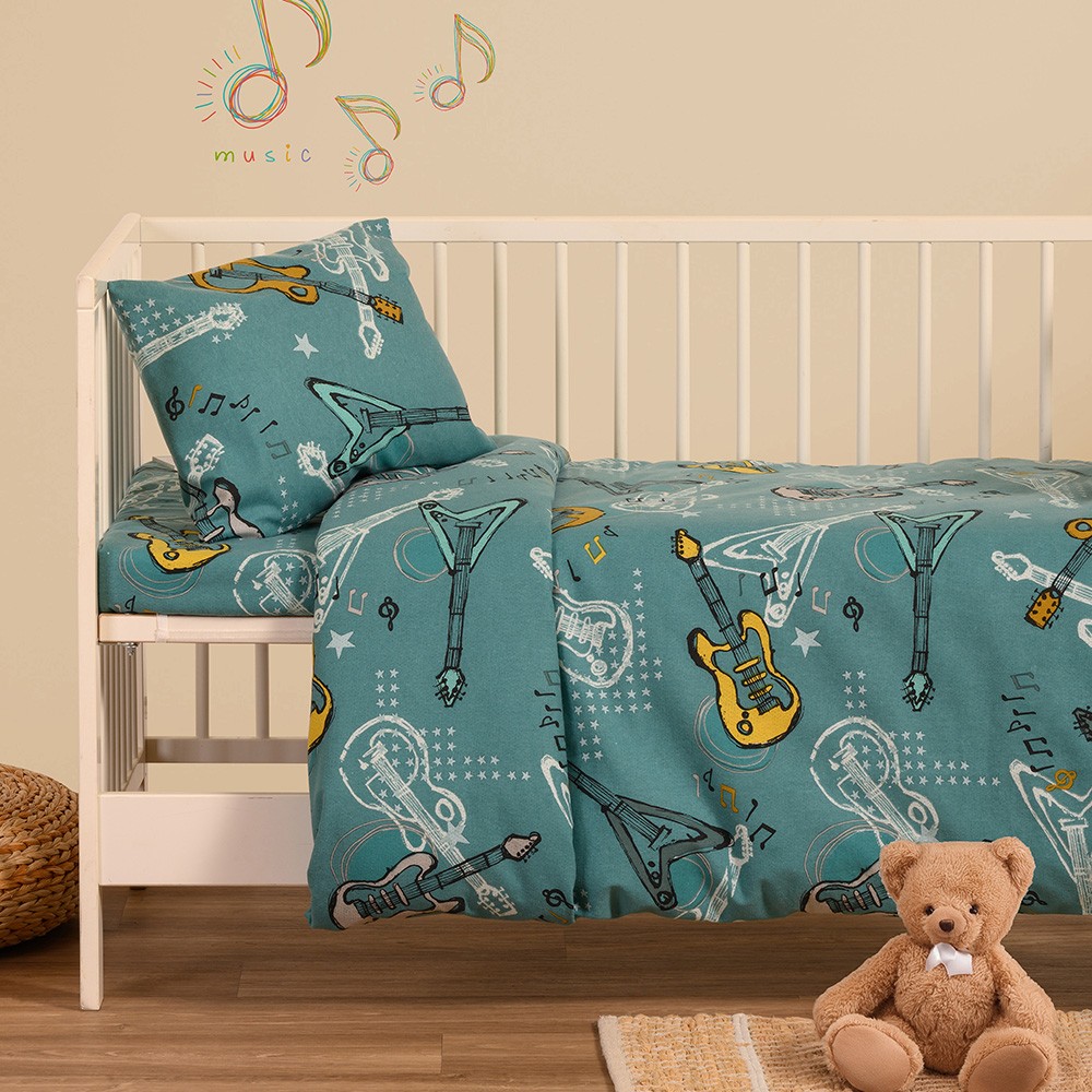 Παπλωματοθήκη Φανελένια Κούνιας 110x160εκ. Music Petrol