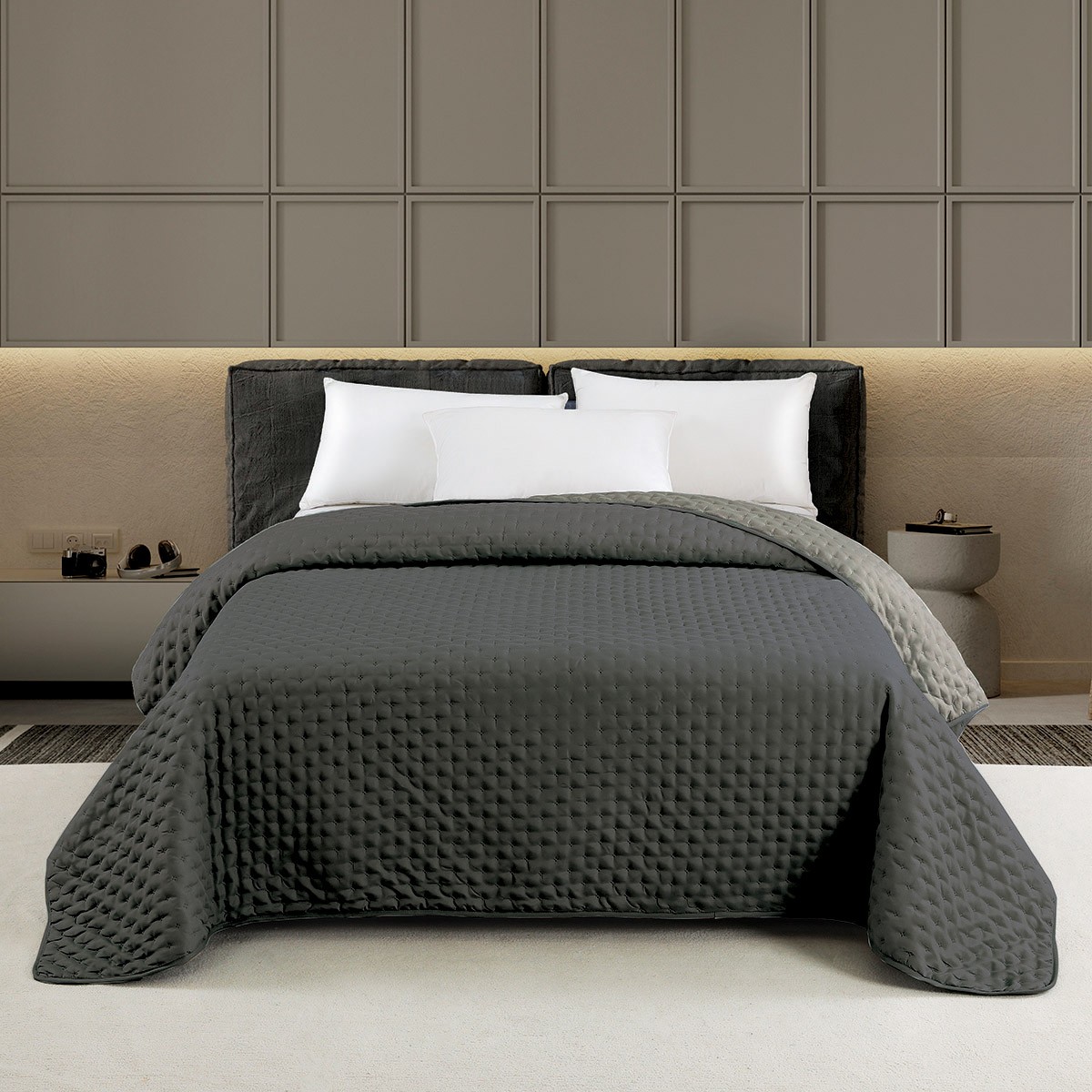MELINEN Κουβερλί 2 Όψεων Microfiber Μονό 160x240εκ. Renzo Anthracite-Grey Melinen 20004503 (Ύφασμα: Microfiber, Χρώμα: Γκρι, Μέγεθος: Μονά) - MELINEN - 20004503