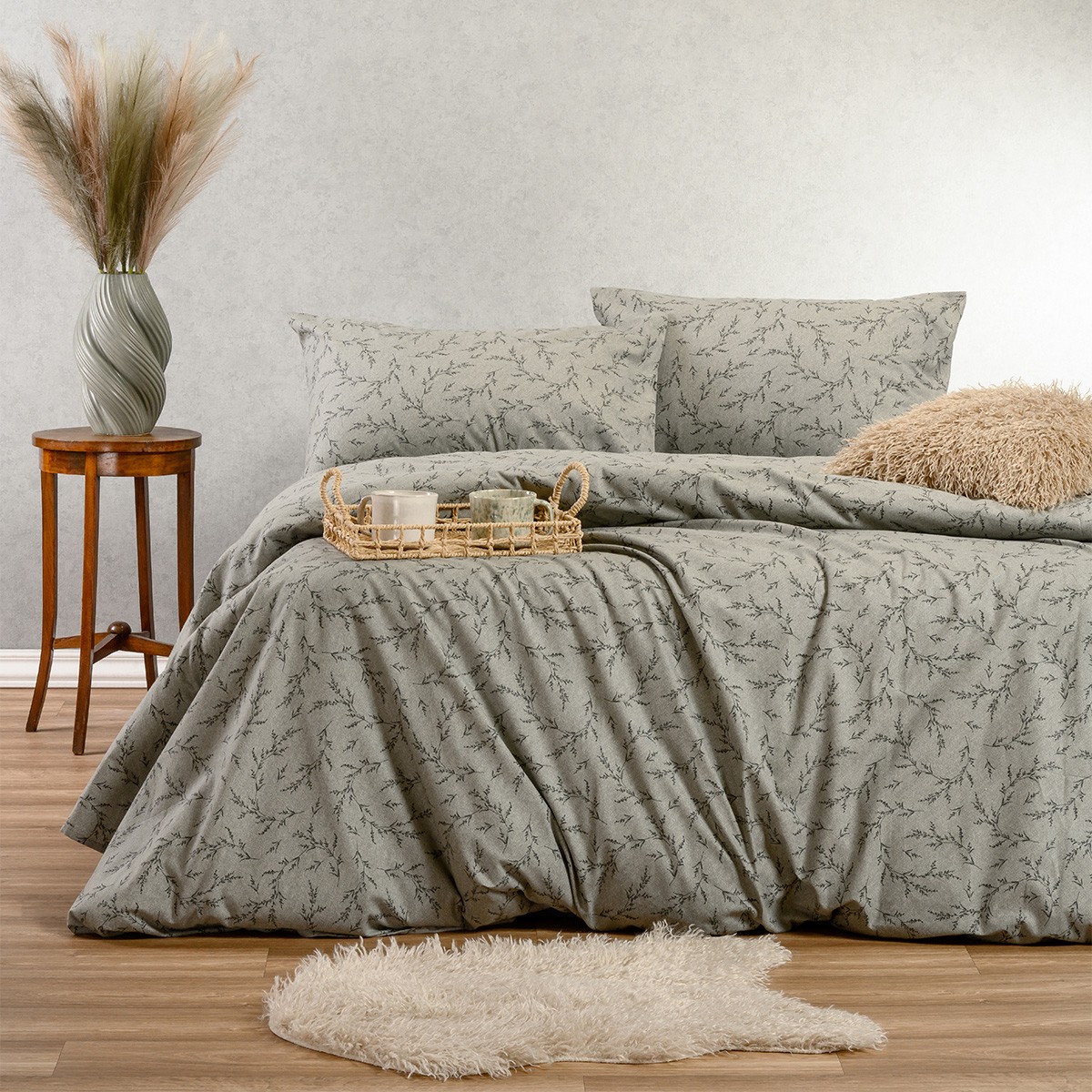 Σετ Σεντόνια Φανελένια Υπέρδιπλα 235x260εκ. Poppy Grey Winter Line Melinen (Τύπος κατωσέντονου: Χωρίς Λάστιχο, Ύφασμα: Φανέλα, Χρώμα: Γκρι, Μέγεθος: Υπέρδιπλα) - MELINEN - 20005061