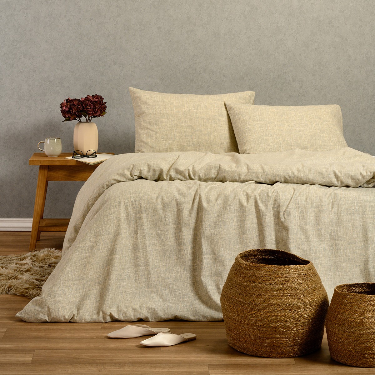 Σετ Σεντόνια Φανελένια Υπέρδιπλα 235x260εκ. Farrel Grey Winter Line Melinen...