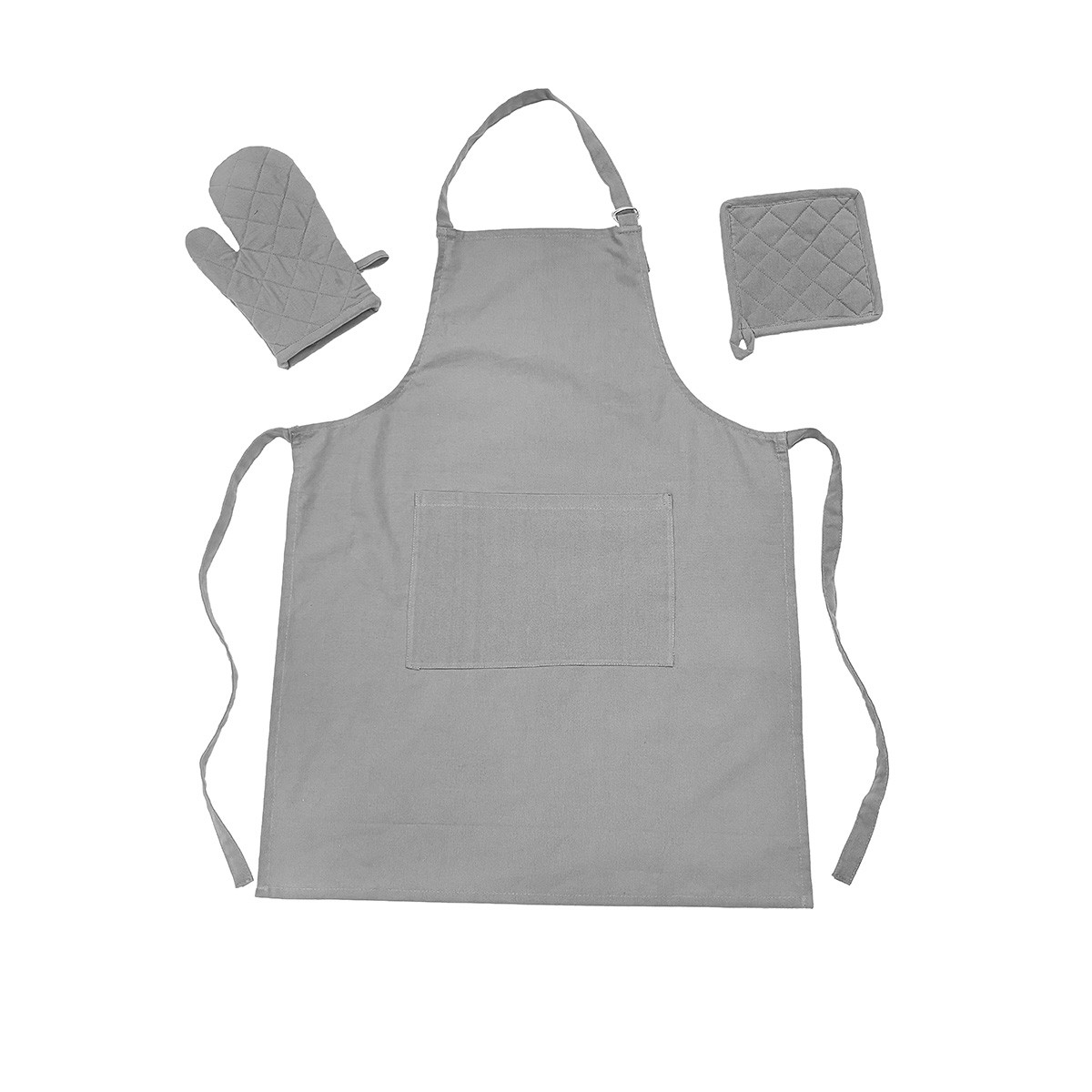 Σετ 3τμχ Ποδιά & Πιάστρα Με Γάντι Βαμβακερά Zoe Light Grey Melinen 20005238 (Ύφασμα: Βαμβάκι 100%, Χρώμα: Γκρι) - MELINEN - 20005238