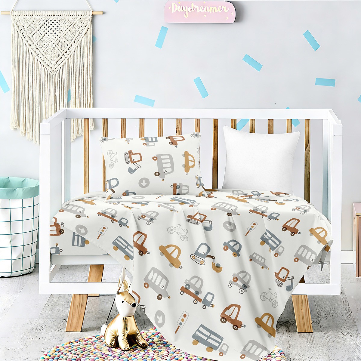 Σετ Σεντόνια Βαμβακοσατέν Κούνιας 120x170εκ. Let's Ride Prime Baby Line Melinen 20005681 (Ύφασμα: Βαμβακοσατέν, Τύπος κατωσέντονου: Χωρίς Λάστιχο, Μέγεθος: Σετ) - MELINEN - 20005681