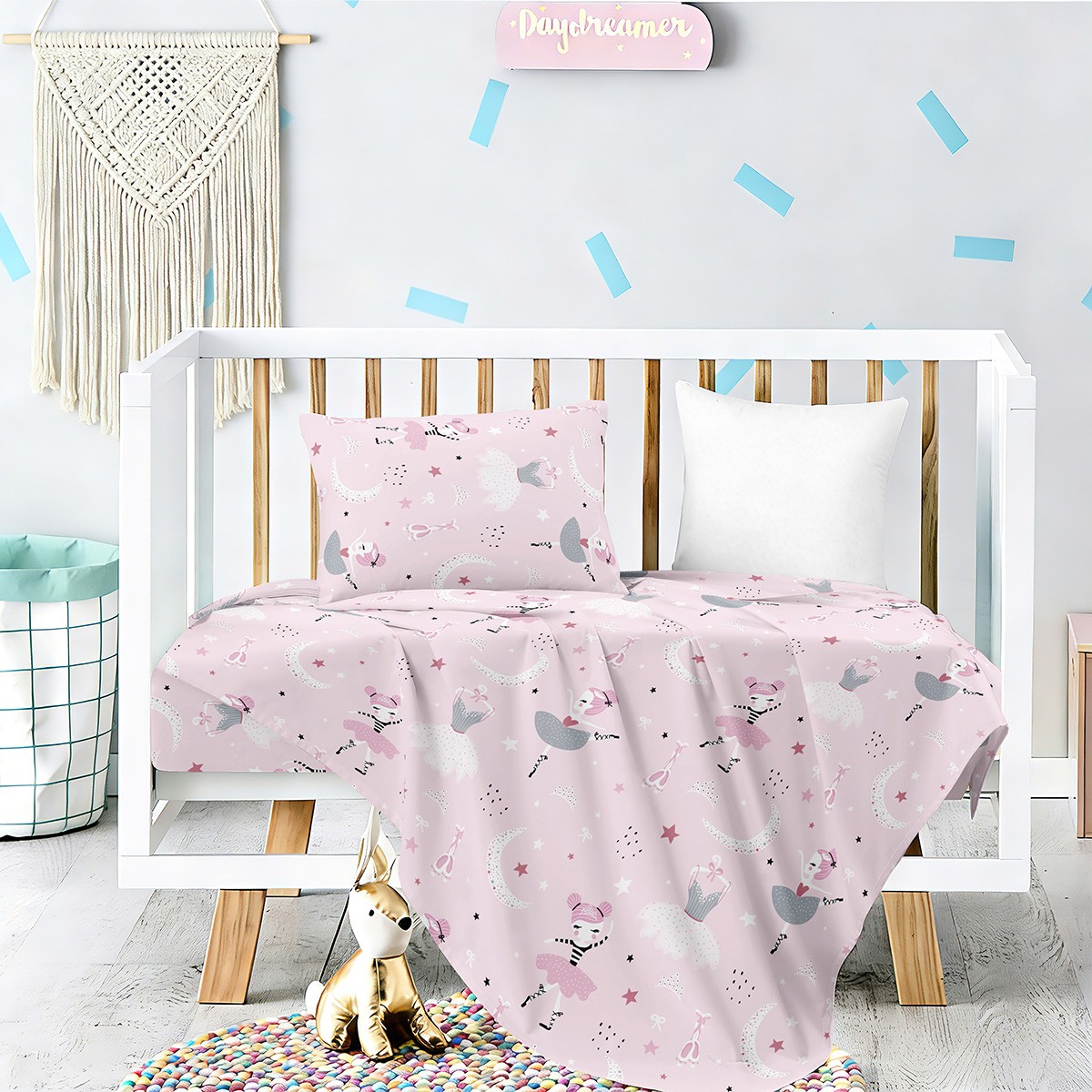 Σετ Σεντόνια Βαμβακοσατέν Κούνιας 120x170εκ. Ballerina Prime Baby Line Melinen 20005682 (Ύφασμα: Βαμβακοσατέν, Τύπος κατωσέντονου: Χωρίς Λάστιχο, Μέγεθος: Σετ) - MELINEN - 20005682