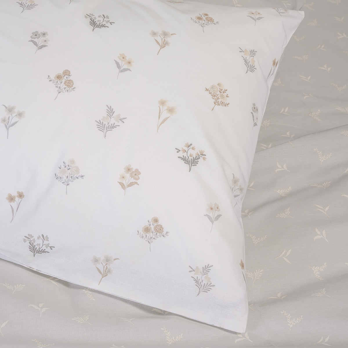 Ζεύγος Μαξιλαροθήκες Βαμβακερές 50x70εκ. Spring Light Grey Ultra Line Melinen 20005843 (Ύφασμα: Βαμβάκι 100%, Χρώμα: Γκρι) - MELINEN - 20005843