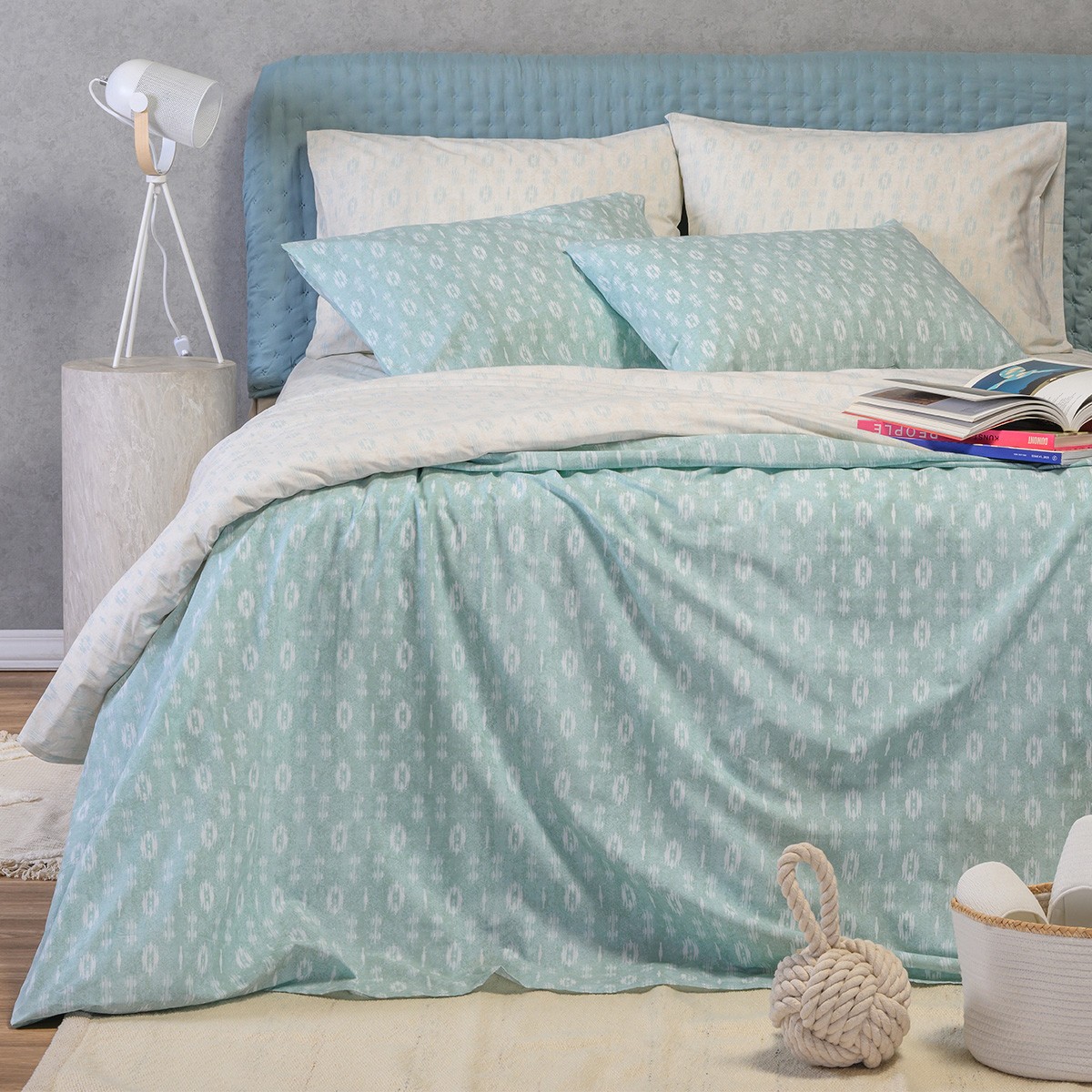 Σετ Σεντόνια Polycotton Υπέρδιπλα 235x270εκ. River Aqua Casual Line Melinen 20005961 (Τύπος κατωσέντονου: Χωρίς Λάστιχο, Ύφασμα: 50% Cotton-50% Polyester, Μέγεθος: Διπλά, Χρώμα: Aqua) - MELINEN - 20005961