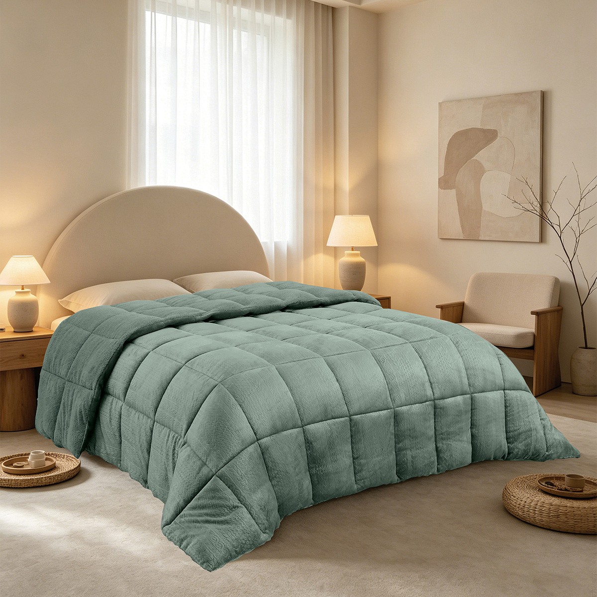 Κουβερτοπάπλωμα Flannel-Sherpa King 240x260εκ. Shelby Aqua Melinen 20006714 (Υλικό: Flannel 100%, Ύφασμα: Sherpa, Μέγεθος: King Size, Χρώμα: Aqua) - MELINEN - 20006714