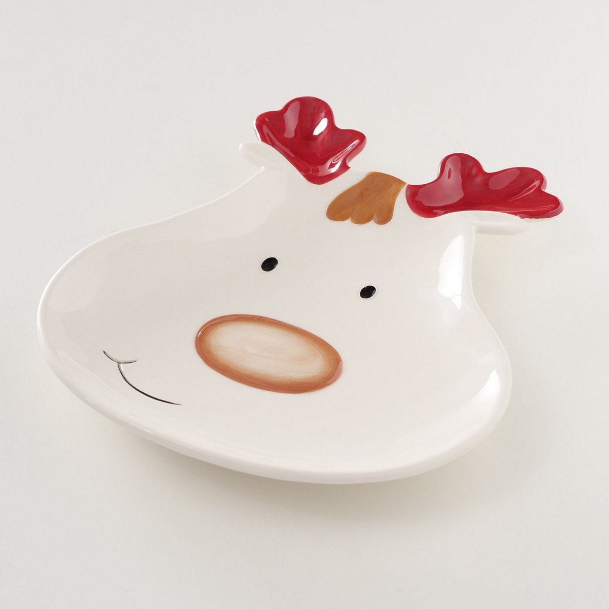 Χριστουγεννιάτικη Πιατέλα Κεραμική Ελάφι Λευκό-Κόκκινο 