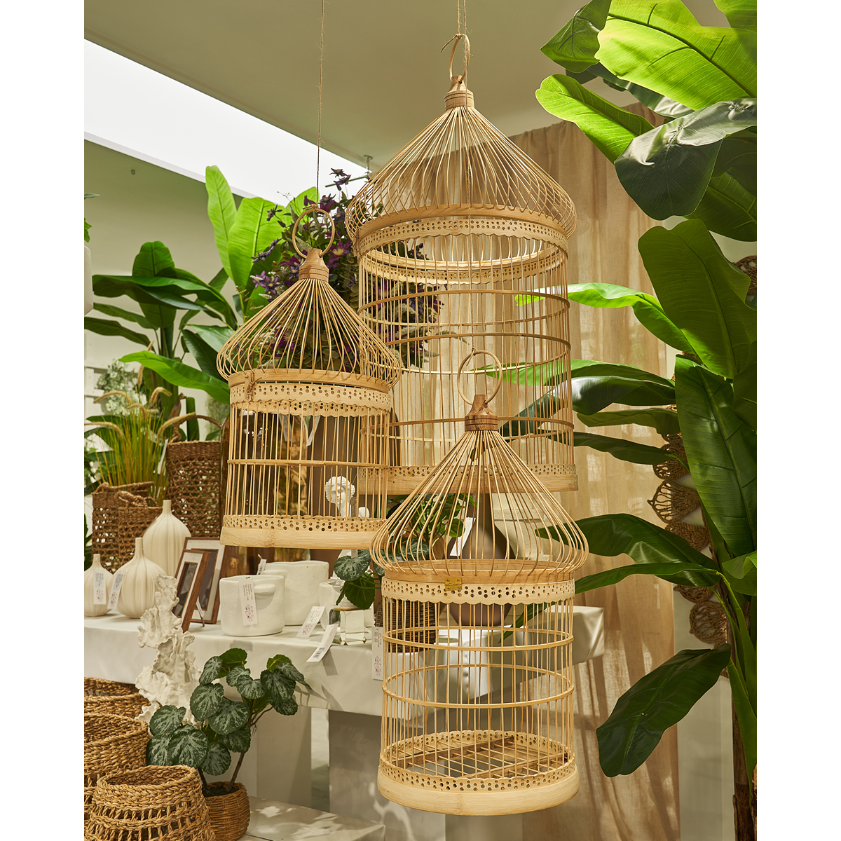 MSA DECORATION Διακοσμητικό Κλουβί Σετ 3τμχ Bamboo Natural 40x80εκ.-27x60εκ.-23x50εκ. MSA 20-31-866 (Υλικό: Bamboo, Χρώμα: Natural) - MSA DECORATION - 20-31-866