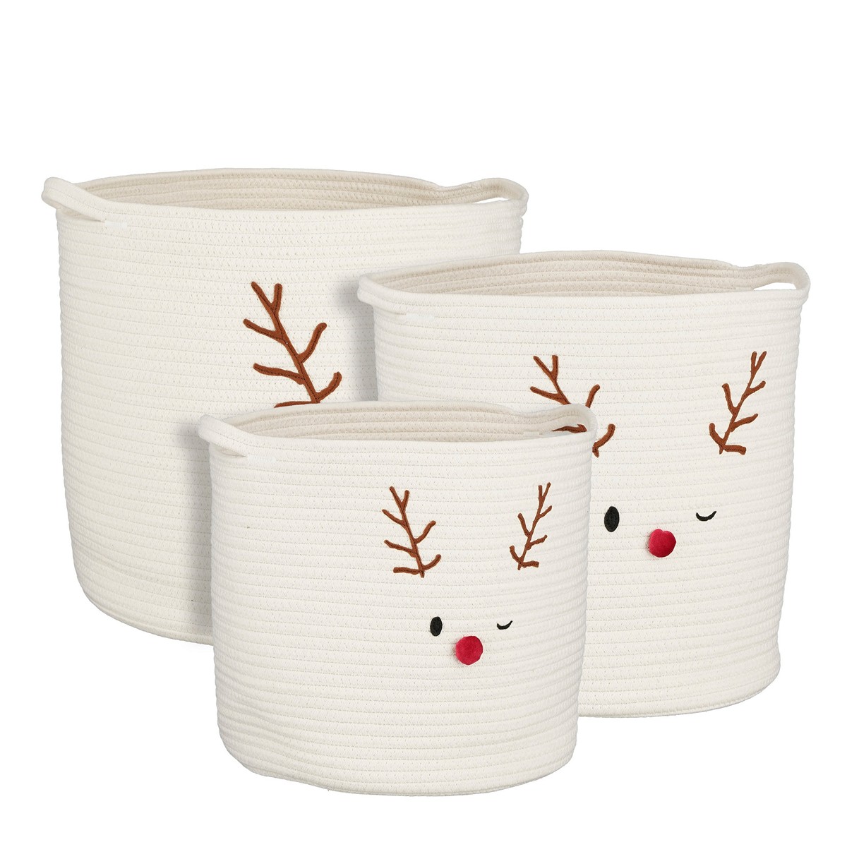 MSA DECORATION Καλάθι Σετ 3τμχ Βαμβακερό Λευκό Ελάφι 31x31εκ.-36x36εκ.-38x40εκ. MSA 20-28-044 (Ύφασμα: Βαμβάκι 100%, Χρώμα: Λευκό) - MSA DECORATION - 20-28-044