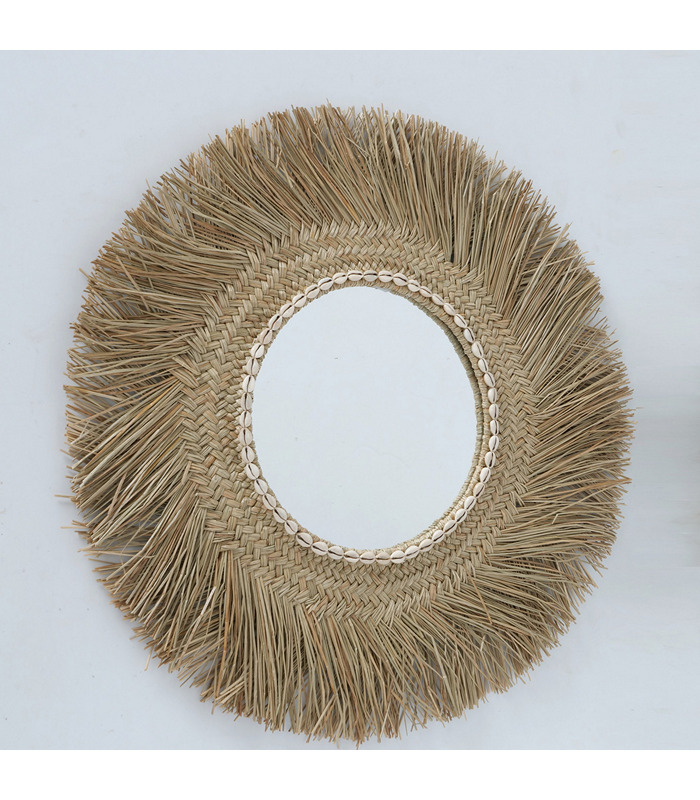 Καθρέπτης Στρογγυλός Rattan Φυσικό Με Κοχύλι Δ73εκ. Buk