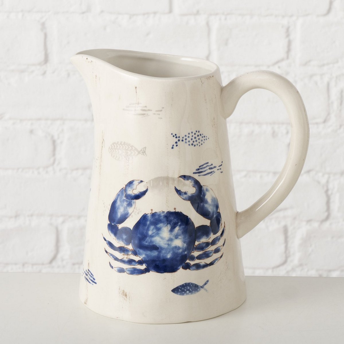 MSA DECORATION Κανάτα Κεραμική Λευκή-Μπλε Καβούρι 2140ml-22x15x22εκ. Gamba MSA 20-26-381 (Υλικό: Κεραμικό, Χρώμα: Λευκό) - MSA DECORATION - 20-26-381