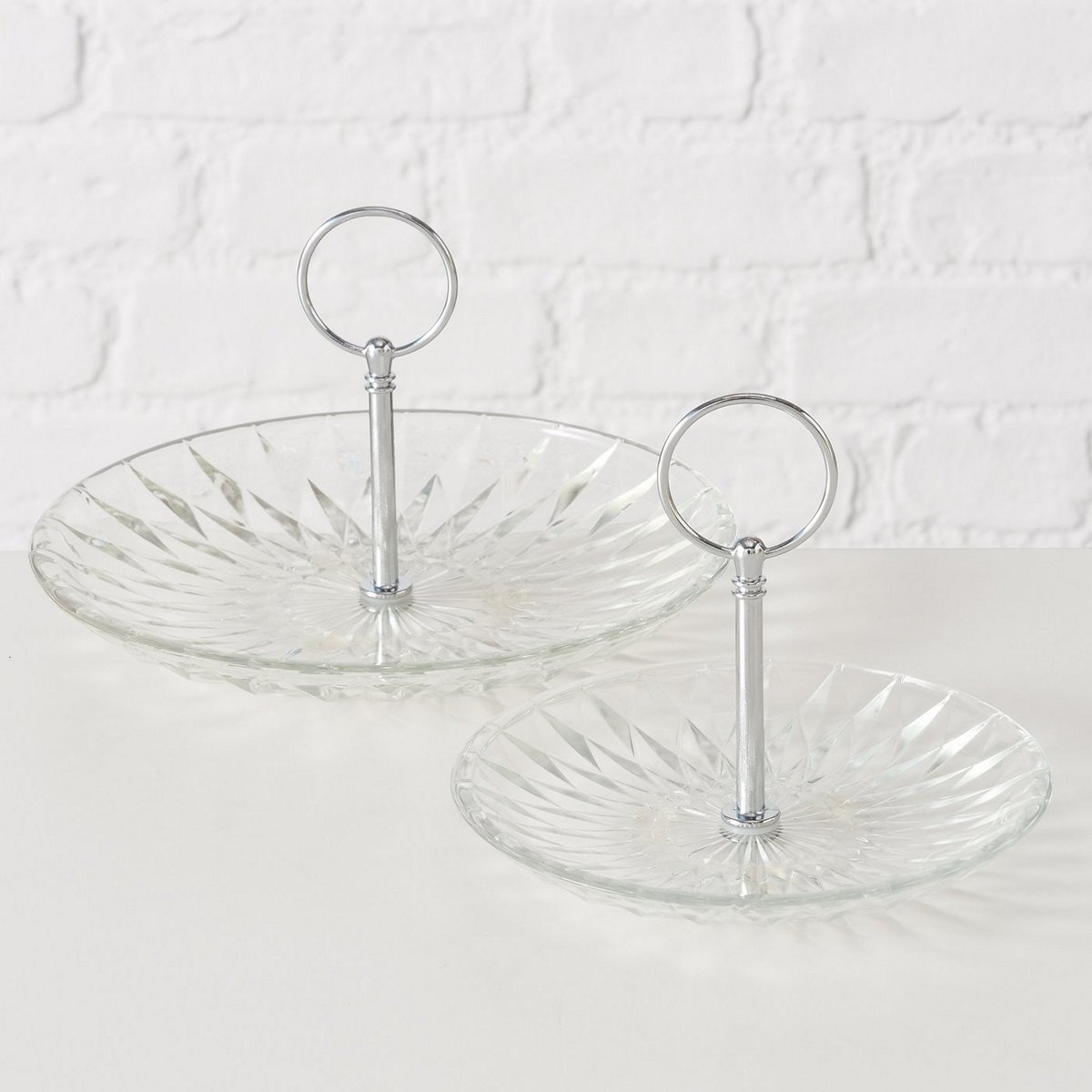 MSA DECORATION Ορντερβιέρα Σετ 2τμχ Γυάλινη Διάφανη Με Χρώμιο 15x12εκ.-20x12εκ. MSA 20-25-589 (Υλικό: Γυαλί, Χρώμα: Διάφανο ) - MSA DECORATION - 20-25-589