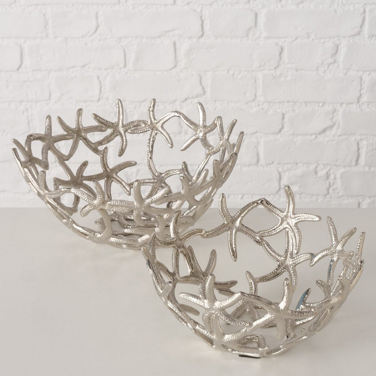 MSA DECORATION Διακοσμητικό Μπωλ Σετ 2τμχ Αλουμινίου Ασημί 24x12εκ.-29x14εκ. Merita Starfish MSA 20-26-309 (Υλικό: Αλουμίνιο, Χρώμα: Ασημί ) - MSA DECORATION - 20-26-309