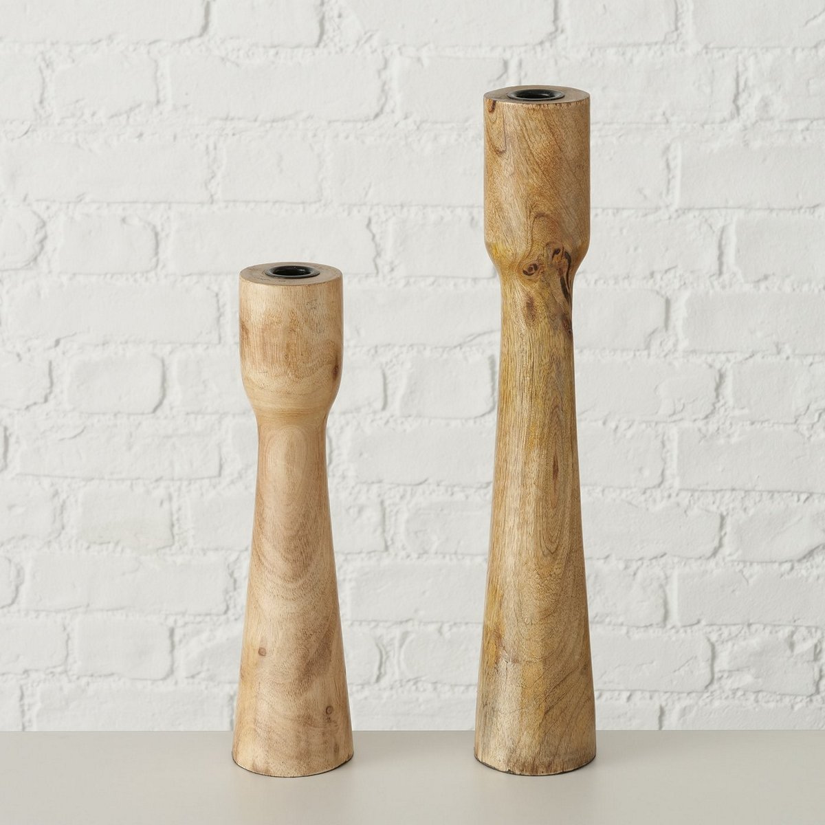 Κηροπήγιο Σετ 2τμχ Ξύλινο Mango Natural 7x30εκ.-8x40εκ.
