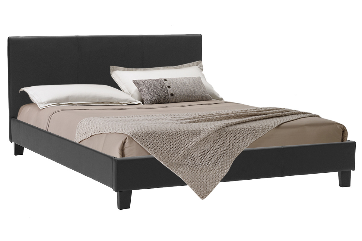 Κρεβάτι Nevil pakoworld διπλό 150×200 PU χρώμα μαύρο ματ – PAKO WORLD – 006-000015