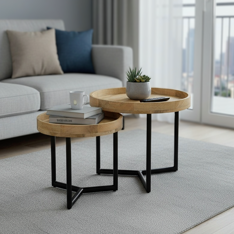 Τραπέζι σαλονιού Kelly σετ 2τεμ pakoworld μασίφ ξύλο φυ