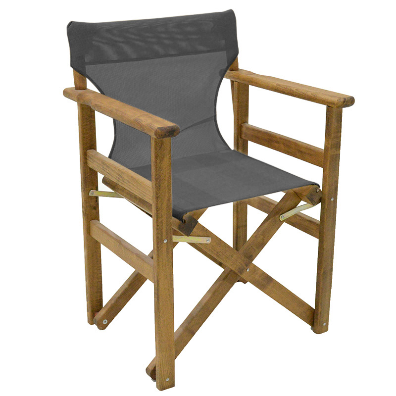 Καρέκλα-πολυθρόνα σκηνοθέτη Retto pakoworld μασίφ ξύλο οξιάς καρυδί-πανί μαύρο-γκρι (Σετ 2 Τεμάχια) – PAKO WORLD – 237-000034