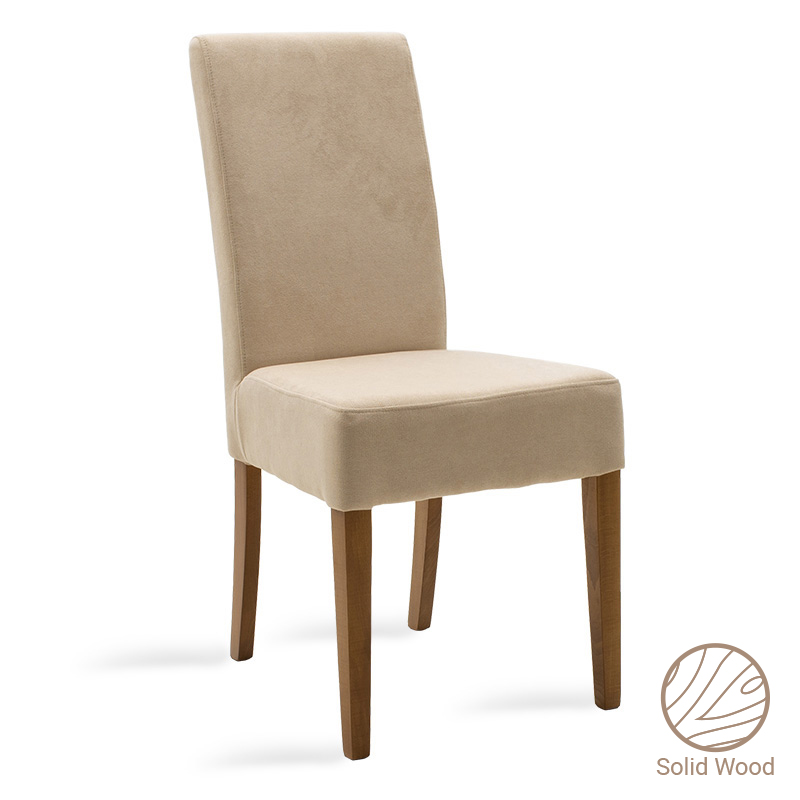 Καρέκλα Ditta pakoworld ύφασμα εκρού-πόδι μασίφ ξύλο καρυδί (Σετ 4 Τεμάχια) – PAKO WORLD – 047-000037