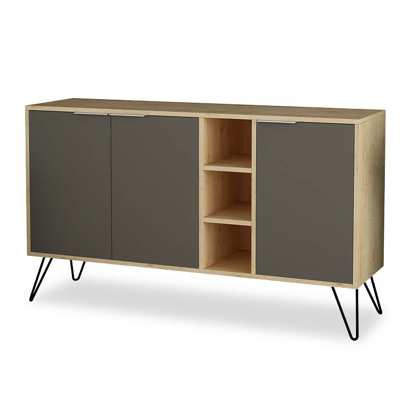 Μπουφές Clara pakoworld χρώμα light oak-ανθρακί 142×35.5×83εκ – PAKO WORLD – 119-001063