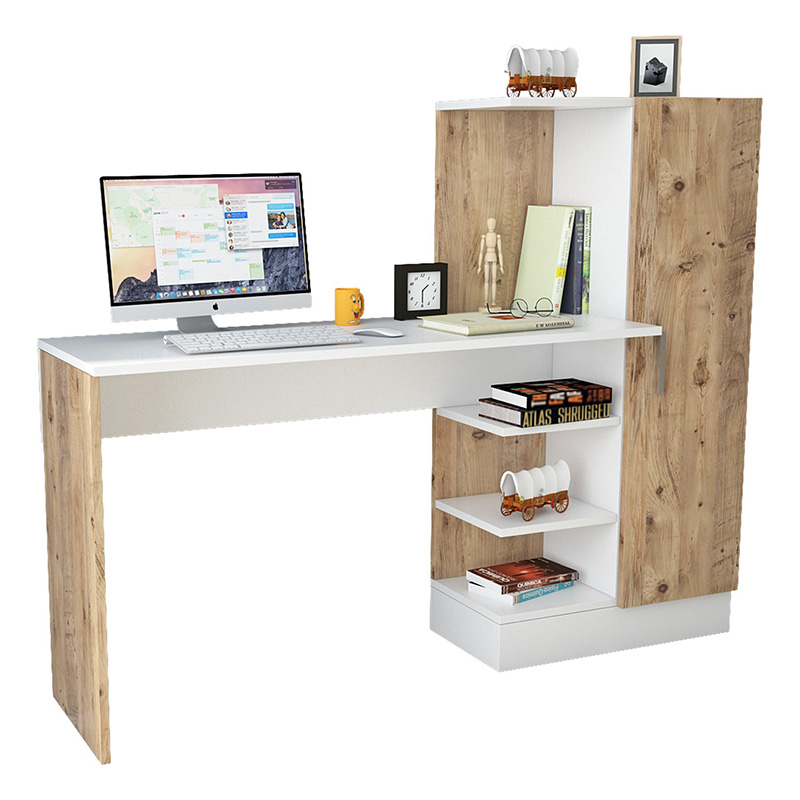 Γραφείο-ραφιέρα Kary pakoworld λευκό-oak 152,5x40x120εκ – PAKO WORLD – 176-000020