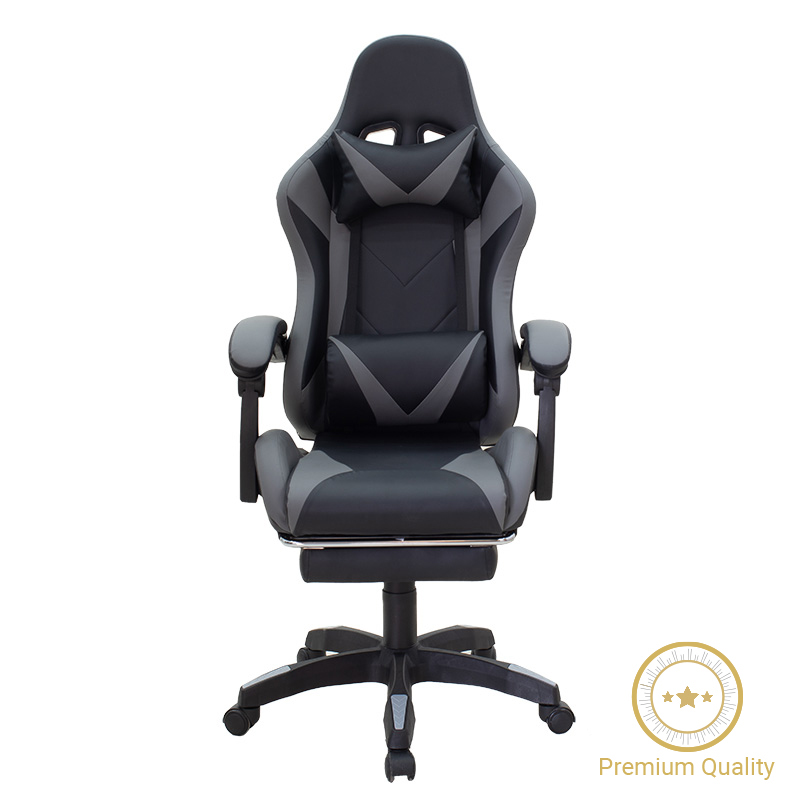 Καρέκλα γραφείου gaming με υποπόδιο Moza pakoworld PU μαύρο-γκρι – PAKO WORLD – 232-000004