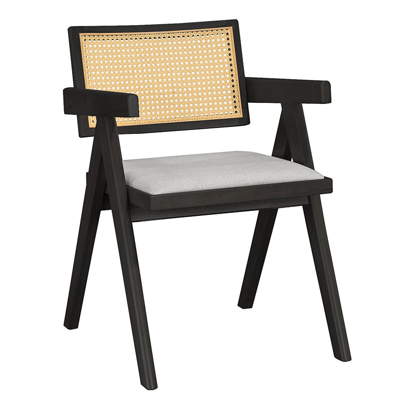 Πολυθρόνα Winslow pakoworld ξύλο rubberwood μαύρο-pvc rattan φυσικό-ύφασμα γκρι – PAKO WORLD – 247-000005