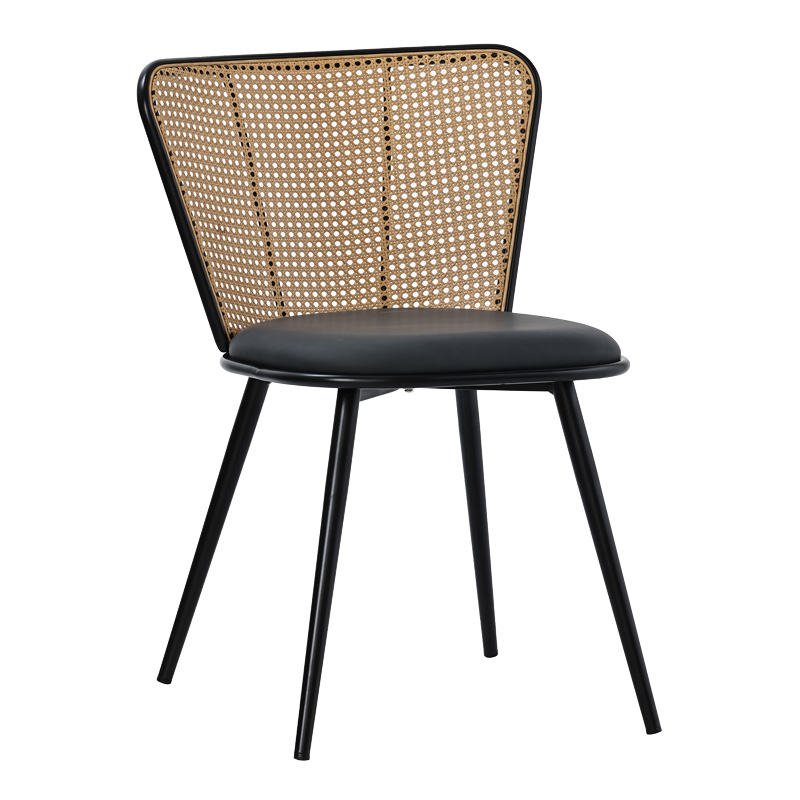 Καρέκλα Daniele pakoworld φυσικό pe rattan-ανθρακί pu-μαύρο μέταλλο 46.5×57.5×77.5εκ (Σετ 4 Τεμάχια) – PAKO WORLD – 058-000066