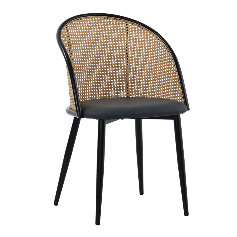 Καρέκλα Riccardo pakoworld φυσικό pe rattan-ανθρακί pu-μαύρο μέταλλο 56x52x82εκ (Σετ 2 Τεμάχια) - PAKO WORLD - 058-000069