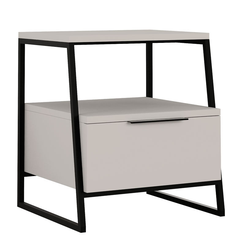 PAKO WORLD Κομοδίνο Johana pakoworld μαύρο-εκρού 45x40x50εκ (Σετ 2 Τεμάχια) - PAKO WORLD - 119-001164