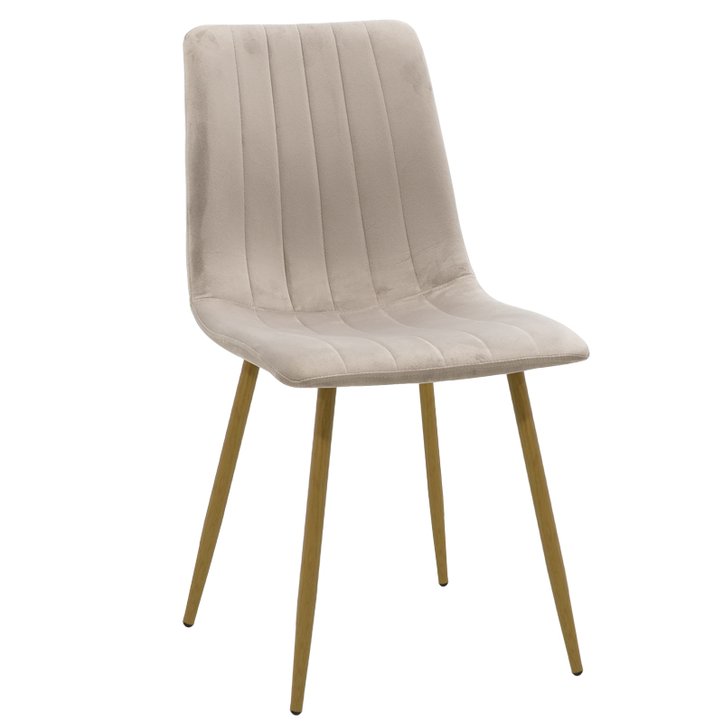 Καρέκλα Noor pakoworld γκρι βελούδο-πόδι φυσικό μέταλλο 44x55x86εκ (Σετ 4 Τεμάχια) - PAKO WORLD - 264-000013