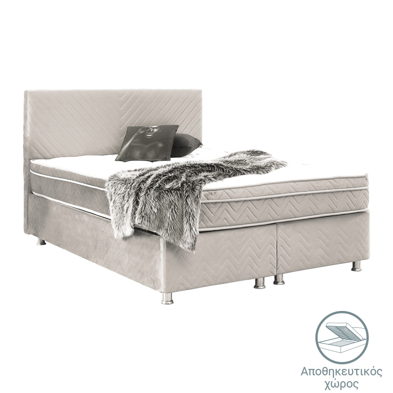 Κρεβάτι Rizko pakoworld διπλό με αποθηκευτικό χώρο κρεμ 160x200εκ - PAKO WORLD - 322-000011