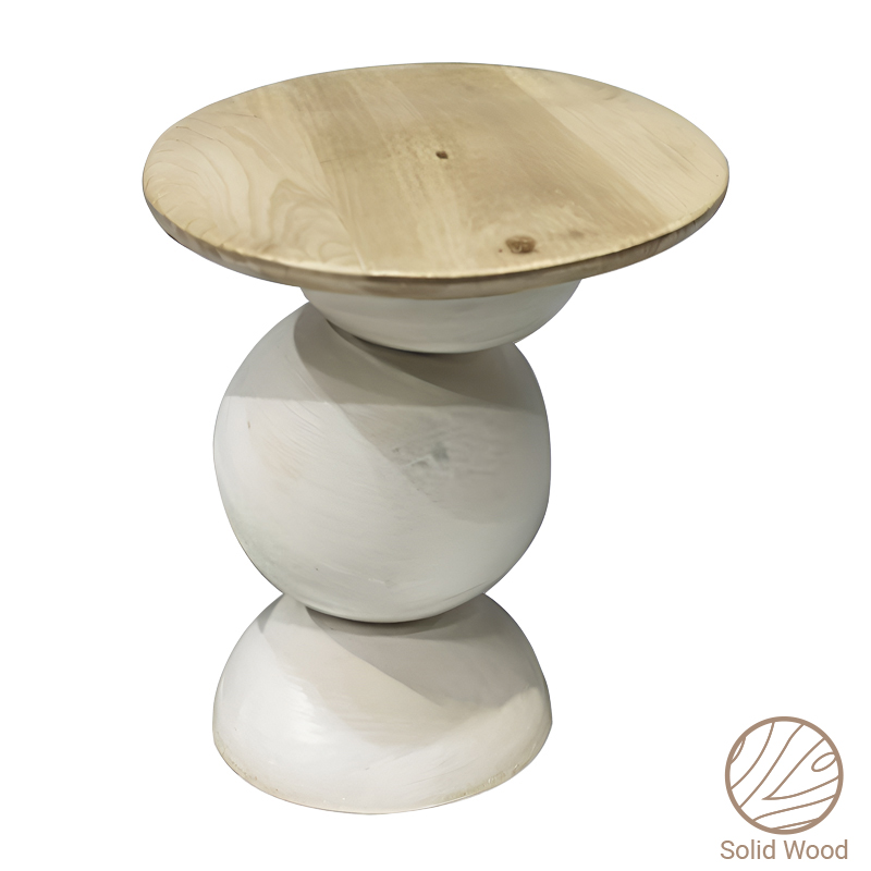 Βοηθητικό τραπέζι Sedra Inart white wash-φυσικό μασίφ mango ξύλο Φ38×44εκ – PAKO WORLD – 297-000008